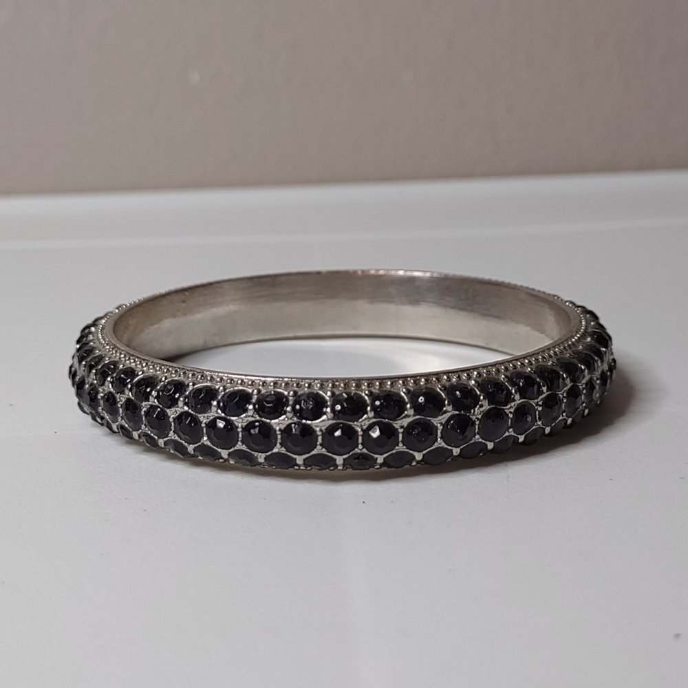 Heavy Black And Silver Tone Metal Bangle
